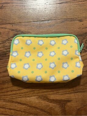 Yellow Floral Dotted Clinique Cosmetic Pouch with Mint Trim